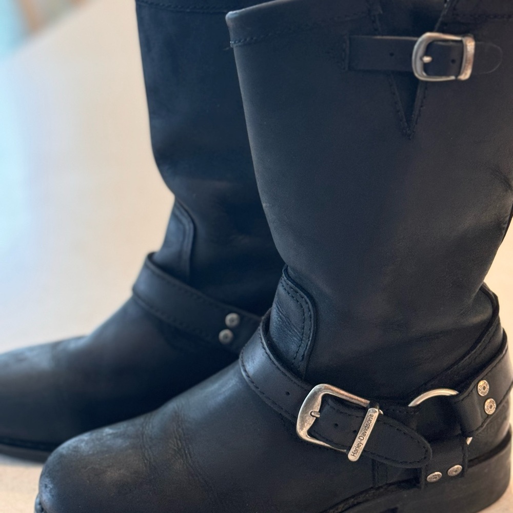 Frye Black Leather Harness Boots